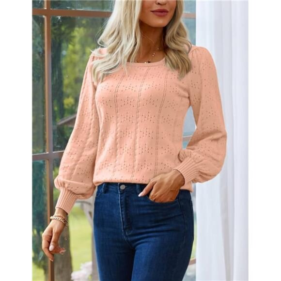 Women Fall Sweater 2025 Puff Sleeve Square Neck Knit Pullover Tunic Top Casual - Picture 2 of 7